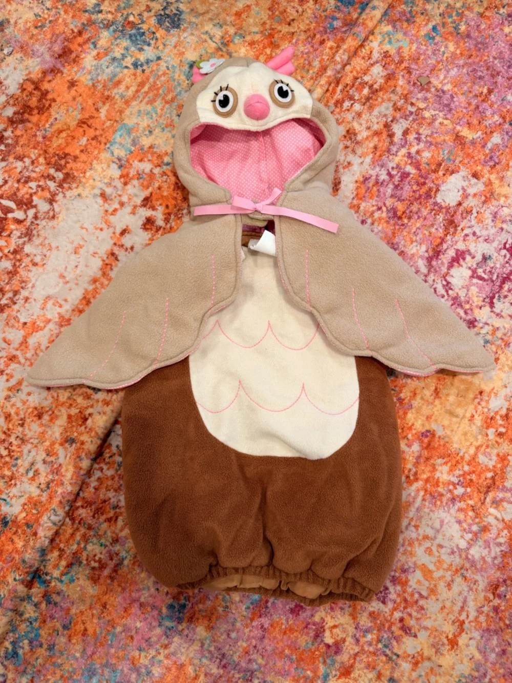 Pottery Barn Kids Owl Costume Toddler 4–6 Plush Hooded Brown Pink Halloween - Picture 1 of 2